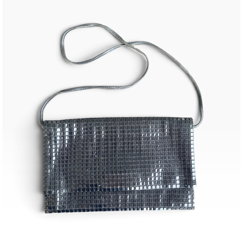 Vintage 80s Black Metal Mesh Envelope  Shoulder Evening Clutch Purse retro